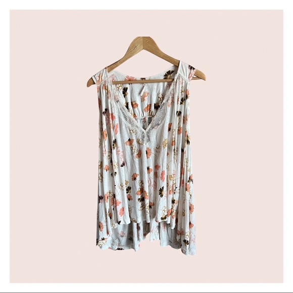 Free People Floral Drapey Tank with Lace and Back Slit - Picture 1 of 8